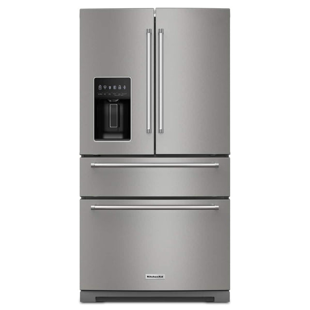 Front. KitchenAid - 36 in. Wide 26 cu. ft. Multi-Door French Door Refrigerator with Platinum Interior - PrintShield Stainless.