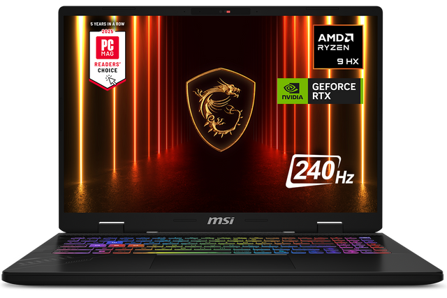 5 YEARS IN A ROW  
2025  
PC MAG  
READERS' CHOICE  

AMD RYZEN 9 HX  

NVIDIA GEFORCE RTX  

240 Hz  

msi