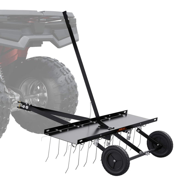 Front. VEVOR - Tow Behind Dethatcher, 40-inch Tow Dethatcher with 20 Spring Steel Tines, Lawn Dethatcher Rake - Black.