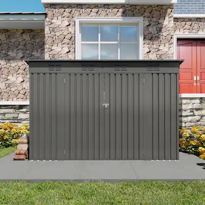 Anysun - 4 x 9 FT Outdoor Storage Shed – Metal Garden Shed Tool House with Sloping Roof, 6 Vents & 2 Swing Doors