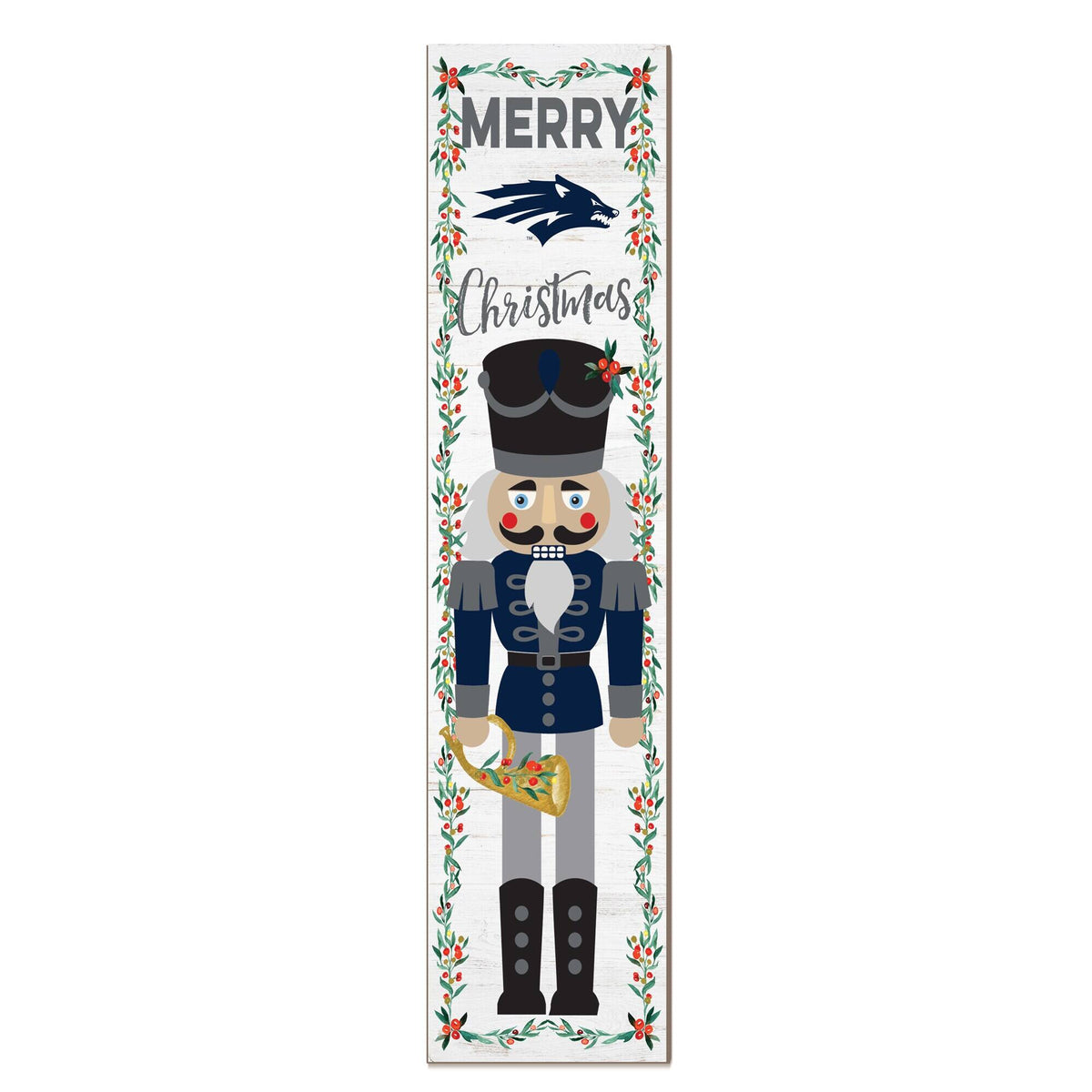Jardine - Nevada Wolf Pack 11" x 46" Nutcracker Holiday Leaner Sign - White