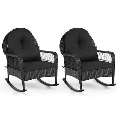 Costway - 2 PCS Outdoor Wicker Rocking Chair, Patio Rattan Rocker Chair with Thick Cushions
