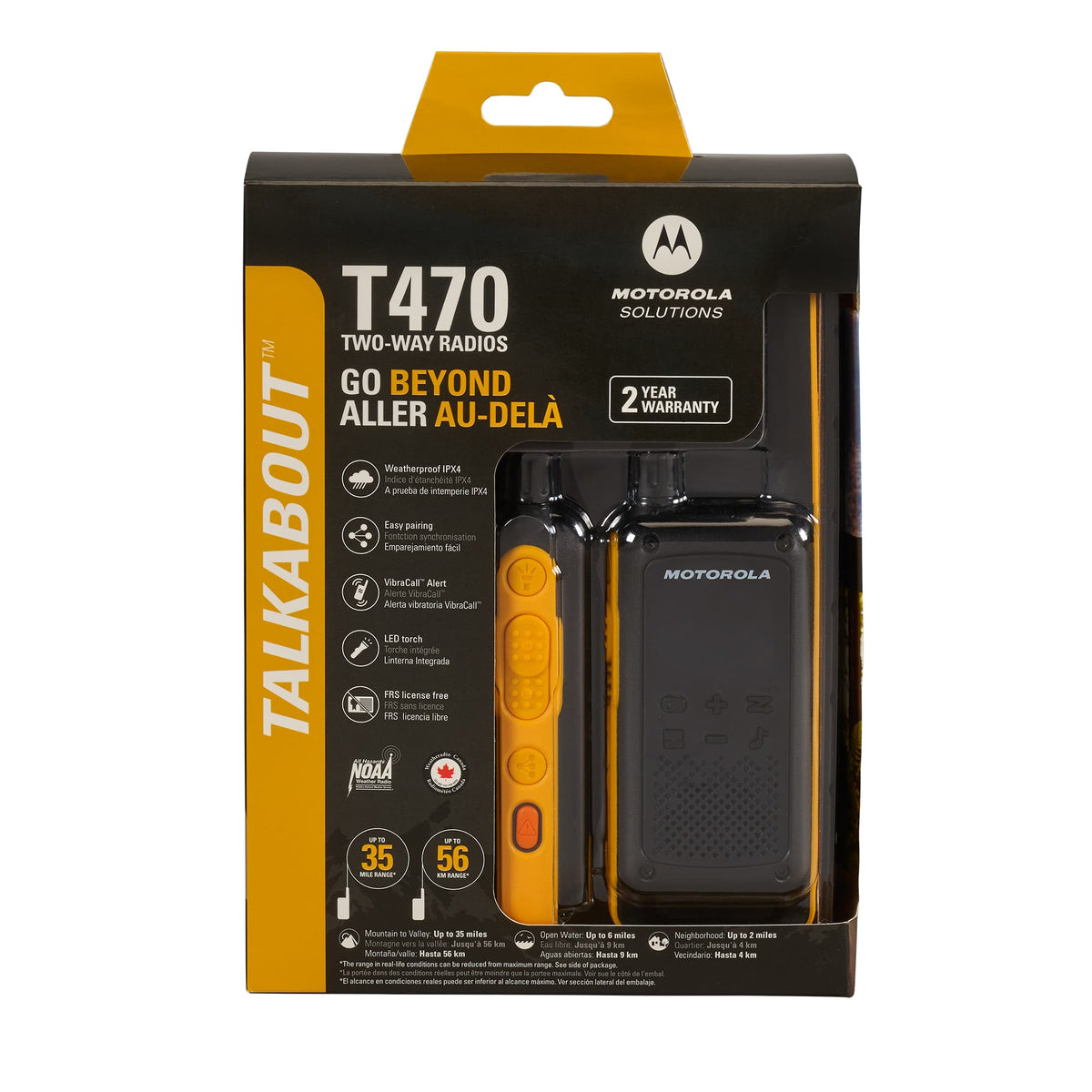 Motorola - Solutions T470 Two-Way Radio Black W/Yellow Rechargeable Two Pack - Black / Yellow
