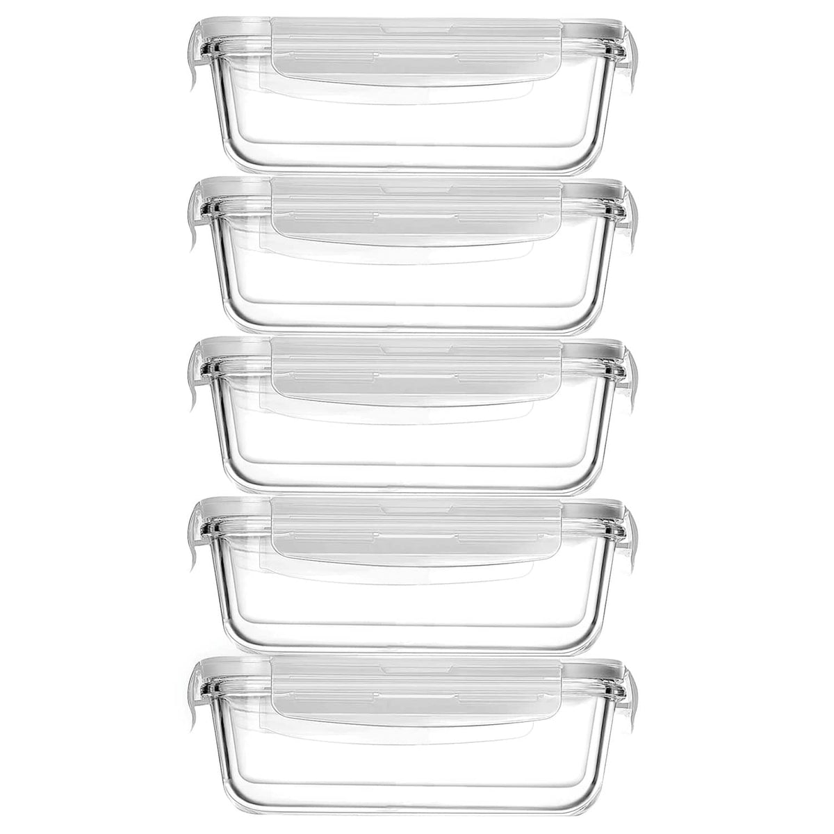 NutriChef - 10-Piece Stackable Borosilicate Glass Food Storage Containers Set - White