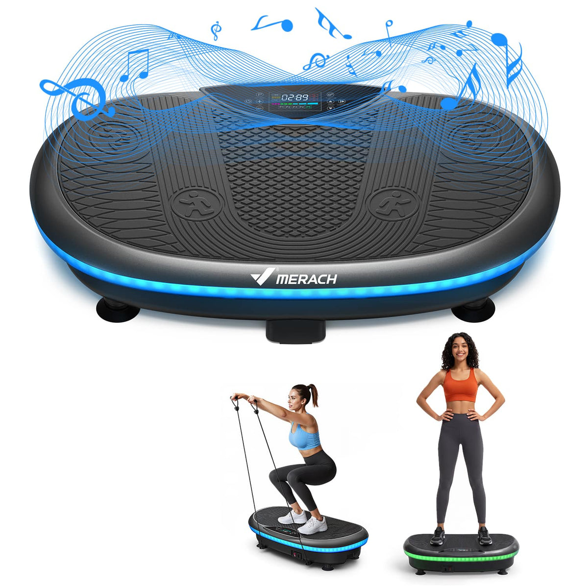 MERACH - 4D Vibration Plate, Whole Body Plate Vibration with 120 Speeds, LED Lights Bluetooth Speaker, Full Body Workout - Black