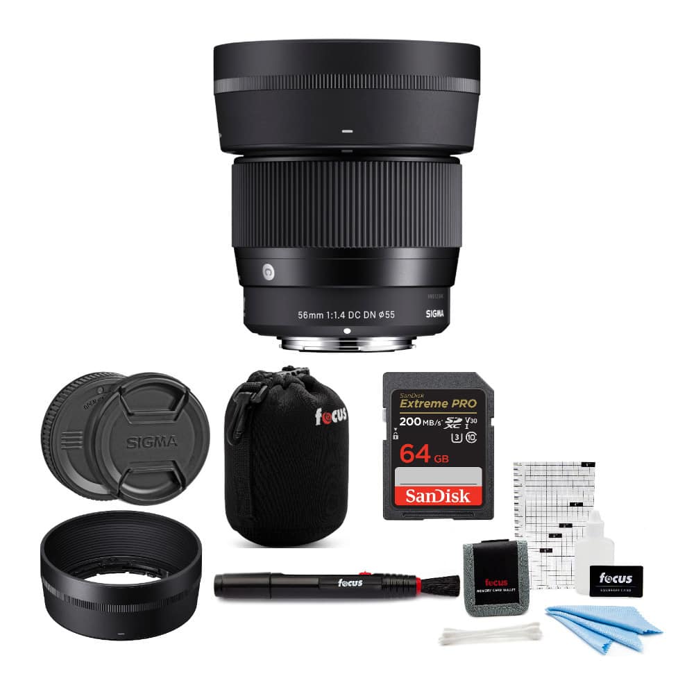 Sigma - 56mm f/1.4 DC DN Contemporary Lens for Sony E with 64GB Bundle
