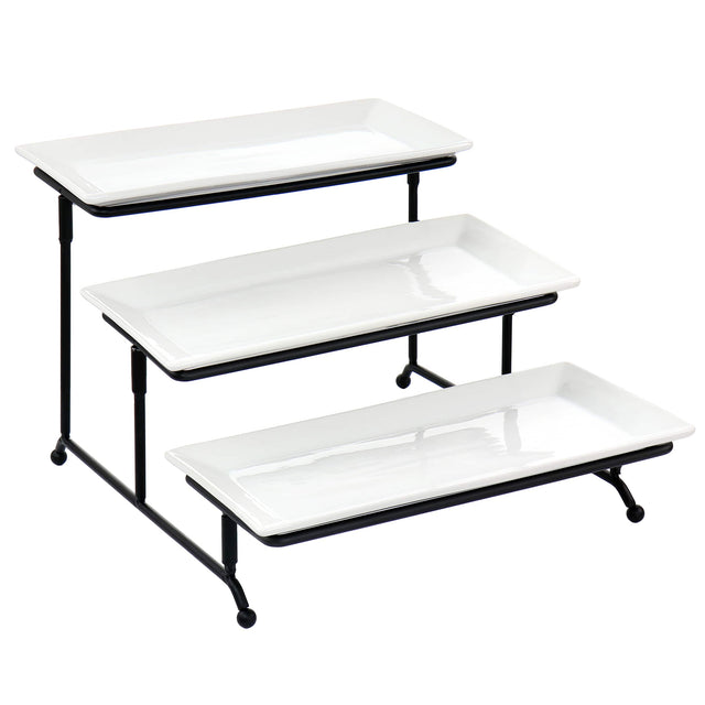 Front. Elama - Elama 3 Tier Rectangular Plate Porcelain Serveware Set - White.