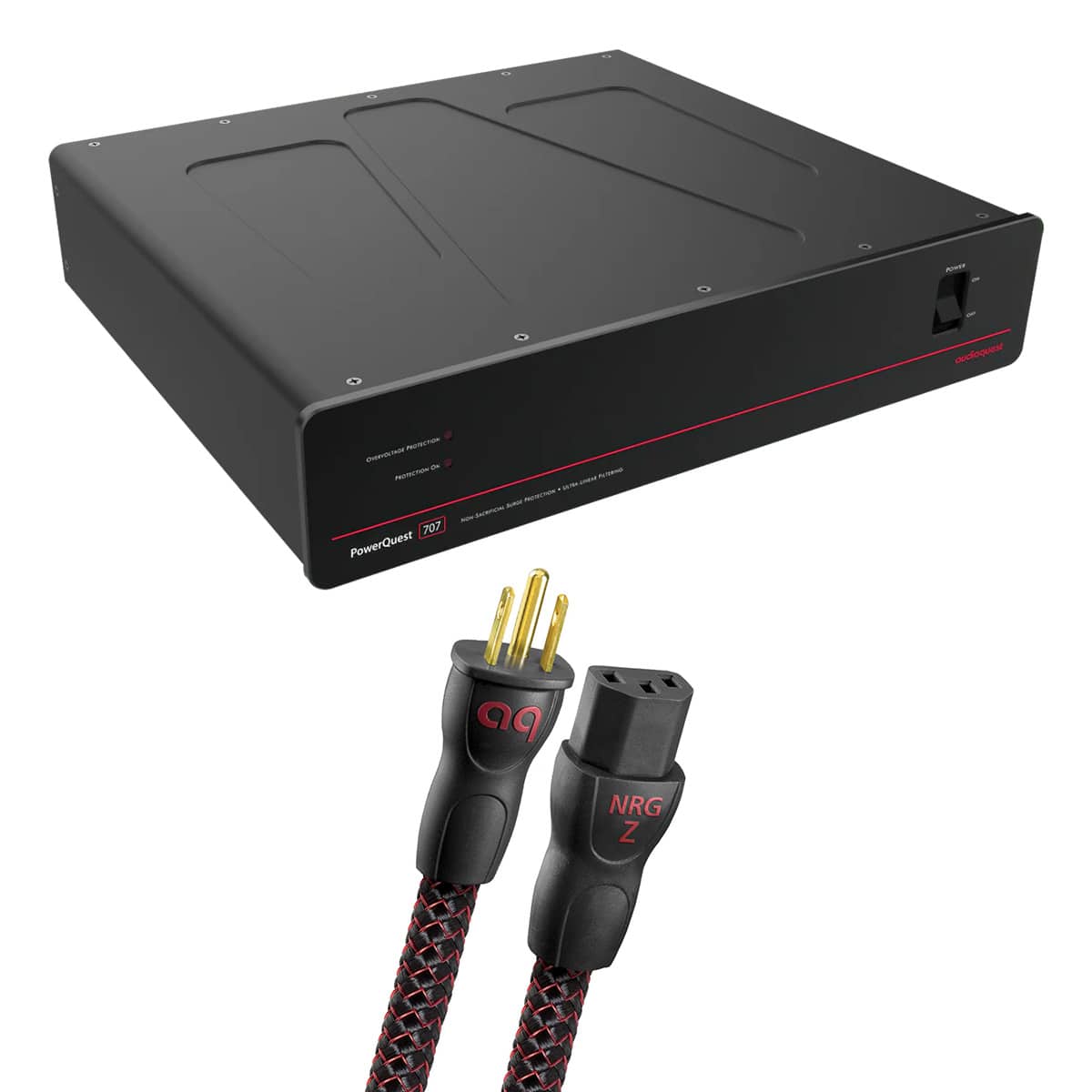 AudioQuest - PowerQuest 707 12-Outlet Surge Protector with NRG-Z3 1.0m Low-Distortion 3-Pole AC Power Cable - Black