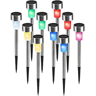 Oumilen - 10 Pack Stainless Steel Solar Pathway Lights – Color Changing RGB Solar Stake Lights for Garden Lawn