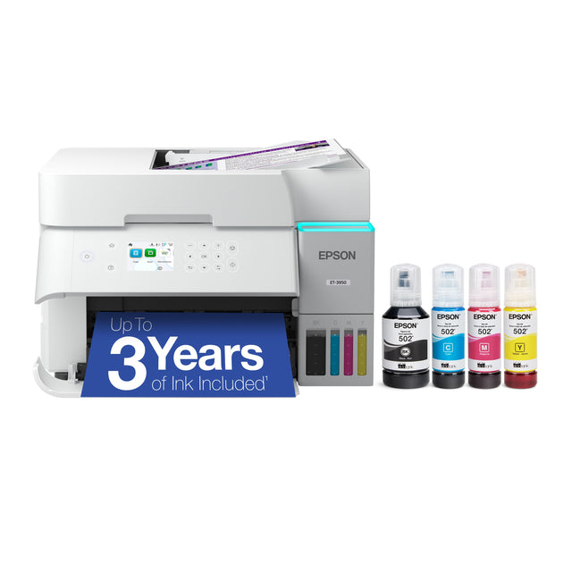 C i : LE0 - ~ - .o . . - - O EPSON DVE-T Up To 3 Years of Ink Included - - . 1 EPSON I e : : 502 - - - I TE  EPSON - 502 C ... i EPSON 502 M - I ... EPSON 502 Y I - T0

Corrected text:
- Up To 3 Years of Ink Included
- EPSON 502 BK
- EPSON 502 C
- EPSON 502 M
- EPSON 502 Y