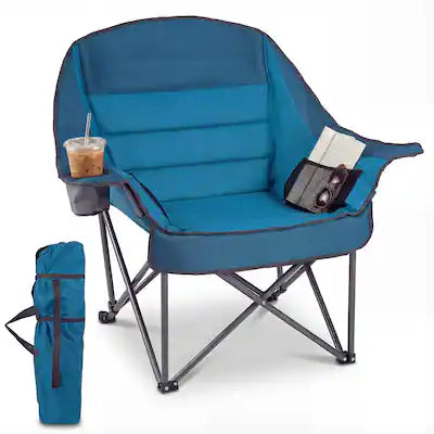 Costway - Oversized Camping Chair, Folding Upholstered Oxford Chair with Side Pockets