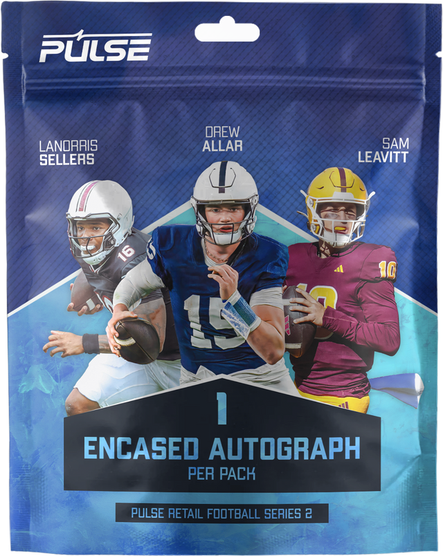 PULSE  
LANORRIS SELLERS  
DREW ALLAR  
SAM LEAVITT  

1 ENCASED AUTOGRAPH PER PACK  

PULSE RETAIL FOOTBALL SERIES 2