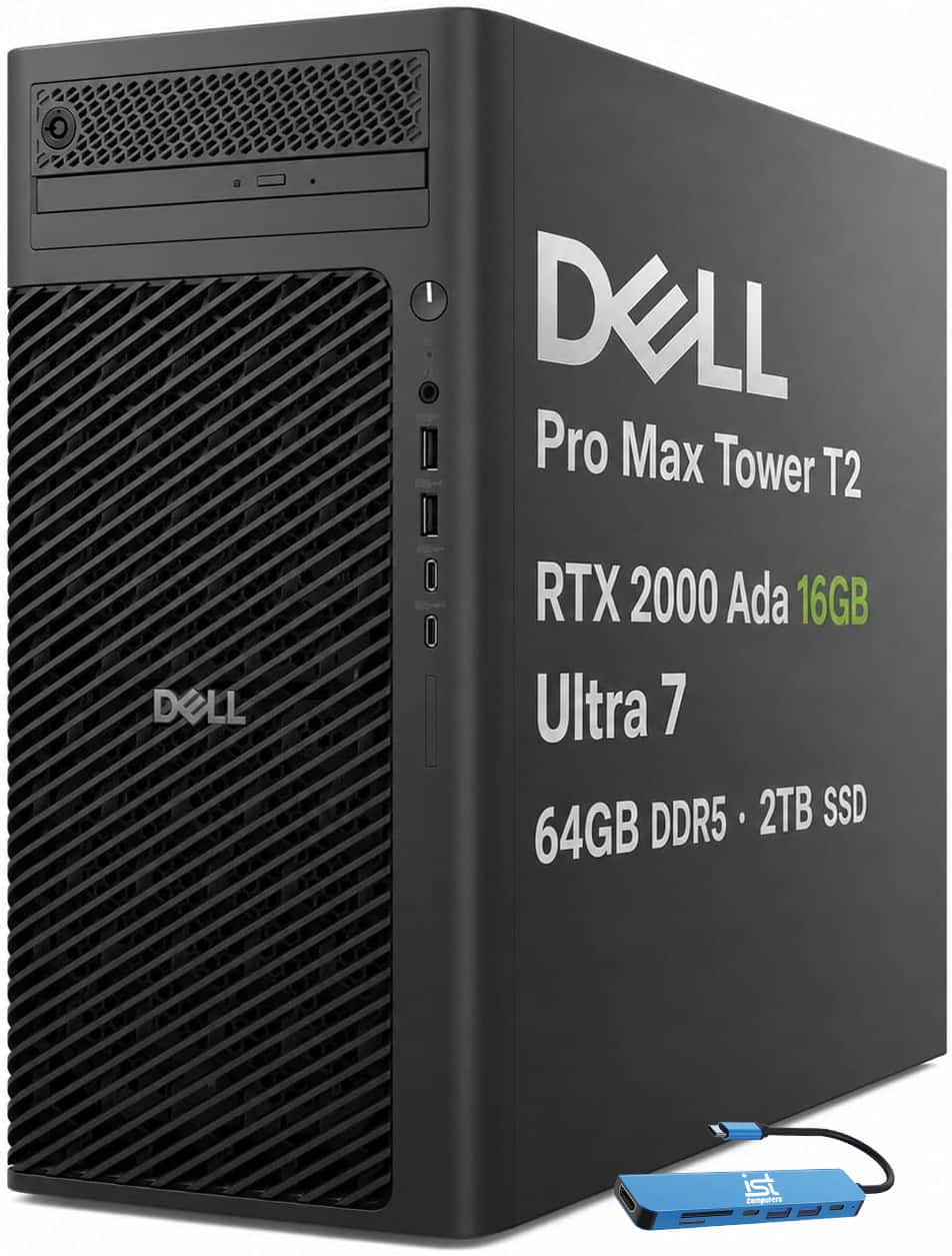 Dell - Upgraded - Pro Max Tower T2 FCT2250 Workstation Desktop - NVIDIA RTX 2000 Ada 16GB - Intel Ultra 7 265 - 64GB RAM - 2TB SSD - Black