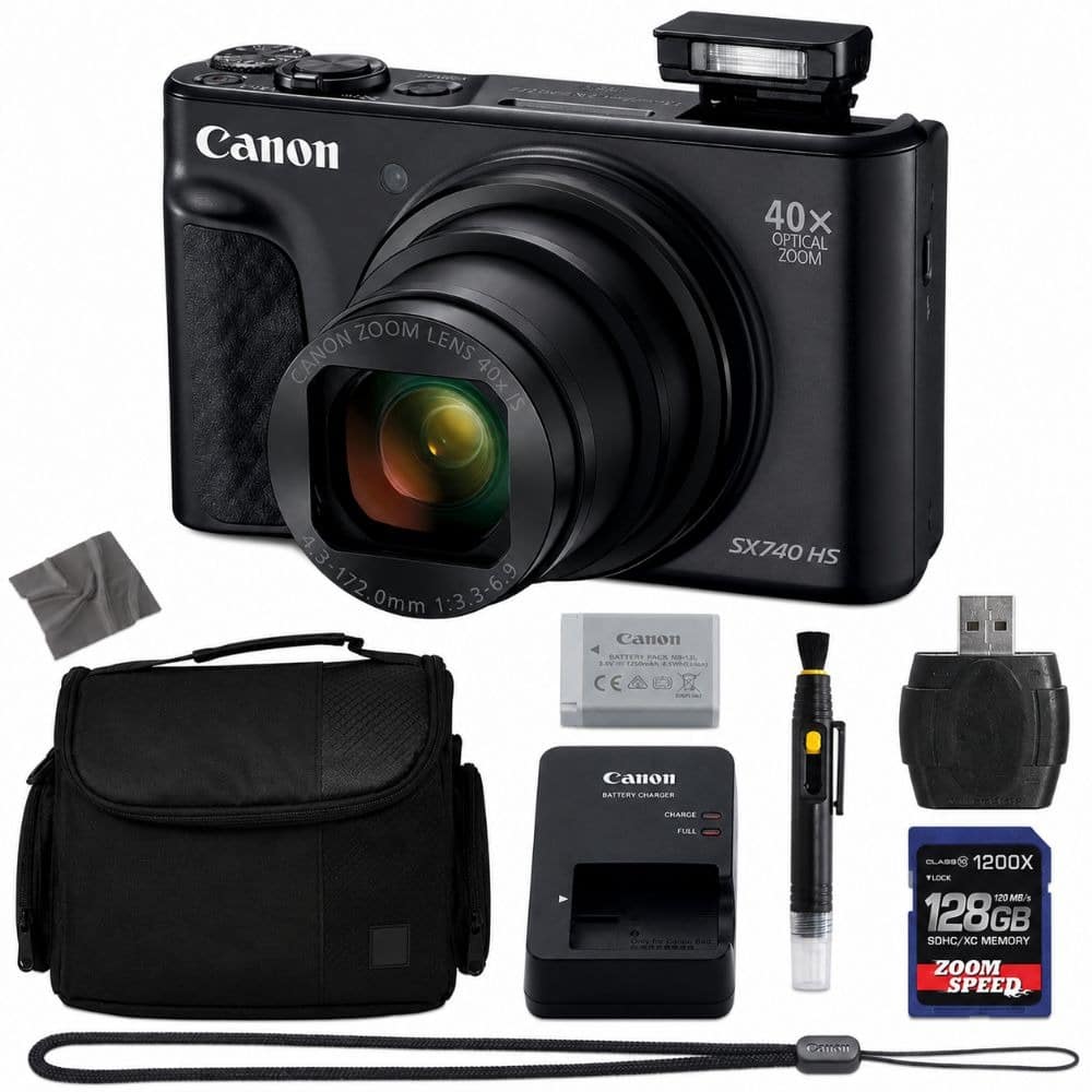 Bundle - Canon - PowerShot SX740 HS 128GB 4K AOM Pro Kit - Black