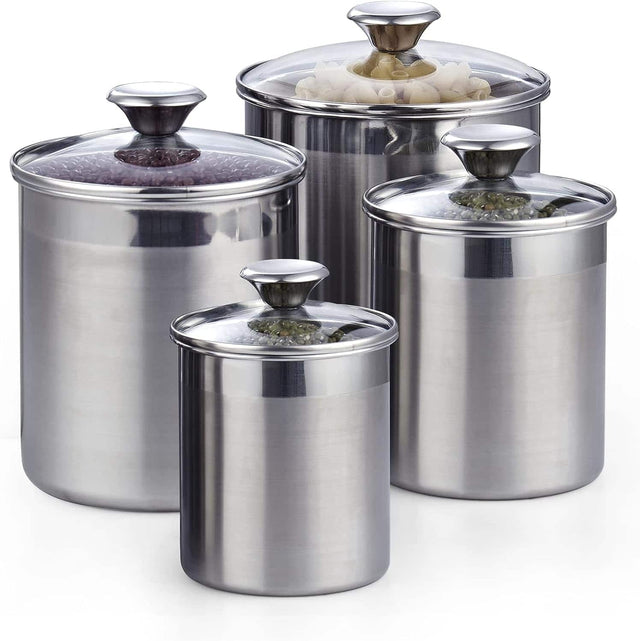 Front. Cooks Standard - Airtight Kitchen S/S Canister Set W/Lid for Coffee, Flour & Sugar Storage ,Pantry Organization Jars - silver.