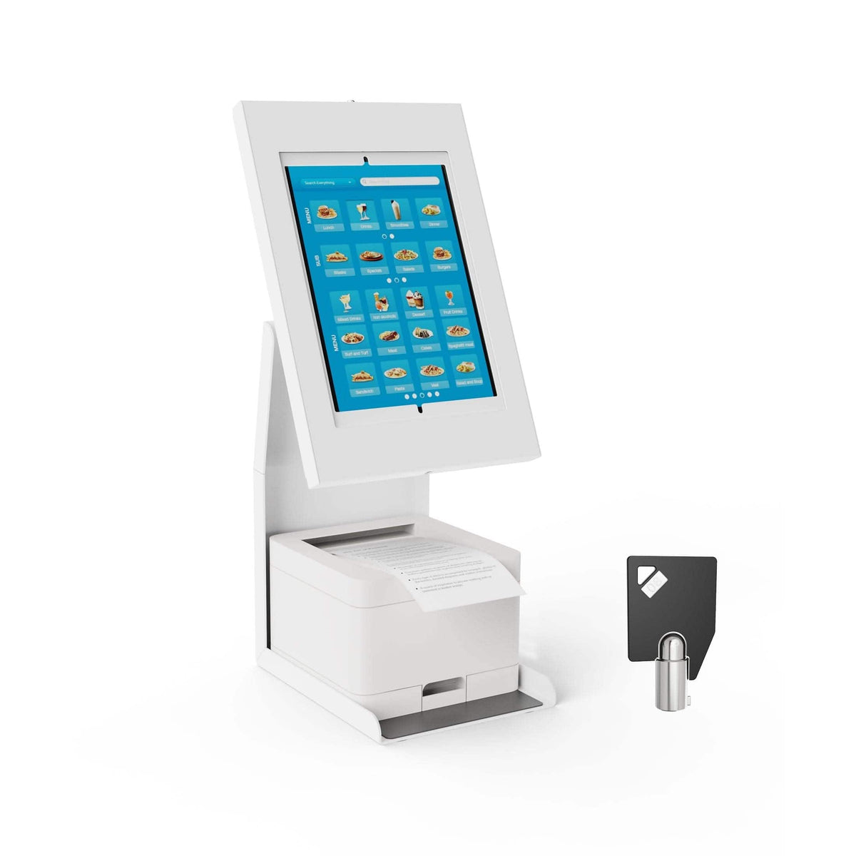 Mount-It! - Anti-Theft Tablet Kiosk with Printer Shelf, Lockable POS Stand for iPad Tablets - White
