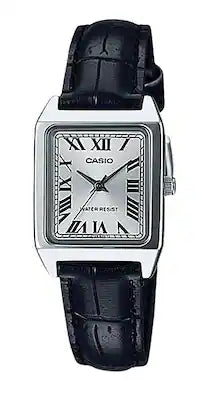 Casio - Analog Quartz LTP-V007L-7B1 Ladies Watch Rectangle Case Leather Strap Silver Dial