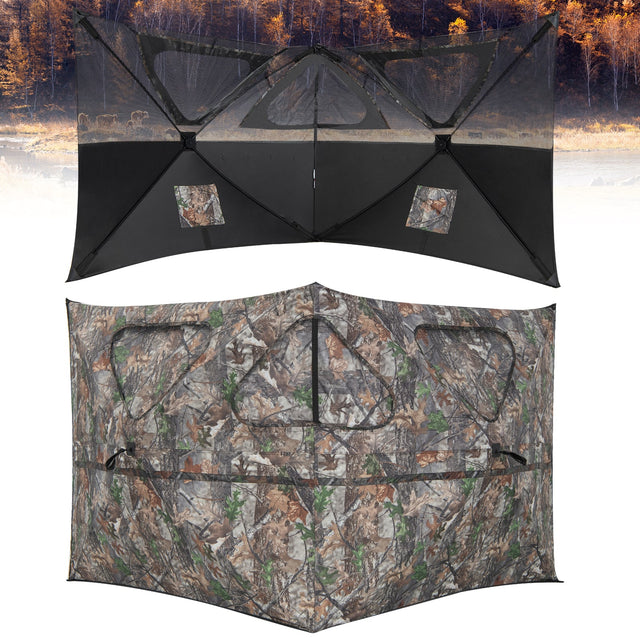 Front. Costway - Costway Turkey Hunting Ground Blind 2-Panel Pop Up Fence with 3 Shoot Through Ports - Camouflage.