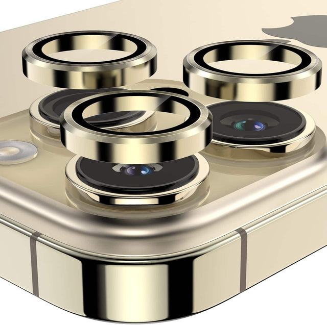 Front. Entronix - Entronix Premium Camera Lens Protector for iPhone 15 Pro and 15 Pro Max - Stylish Metal Design - Gold.