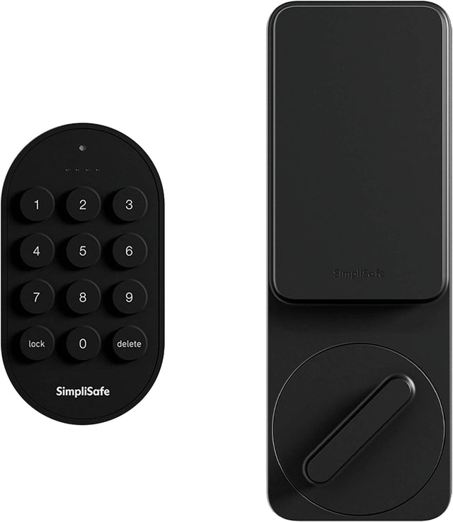 The text on the image reads: "1 2 3 4 5 6 7 8 9 lock 0 delete SimpliSafe."