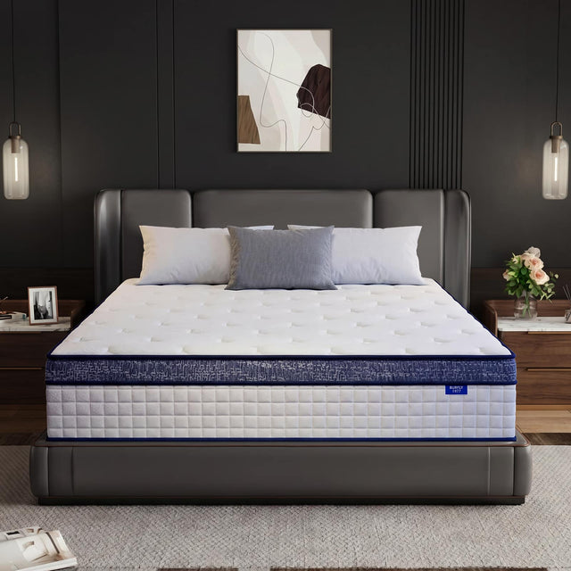 Front. BURFLY1977 - King Mattress,12 Inch Hybrid Mattress in a Box, Memory Foam Individual Pocket Springs, Medium Firm, Pressure Relief - White.