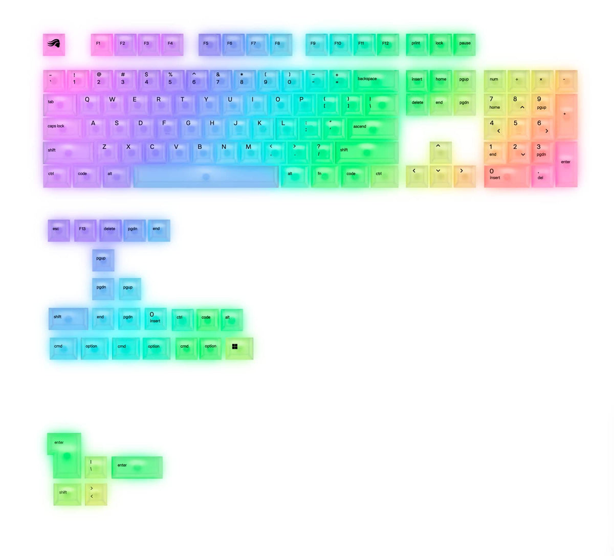 Glorious - Polychroma Translucent Universal RGB Keycaps for 100% 85% 80% TKL 60% Compact 75% Mechanical Keyboards - Translucent V2