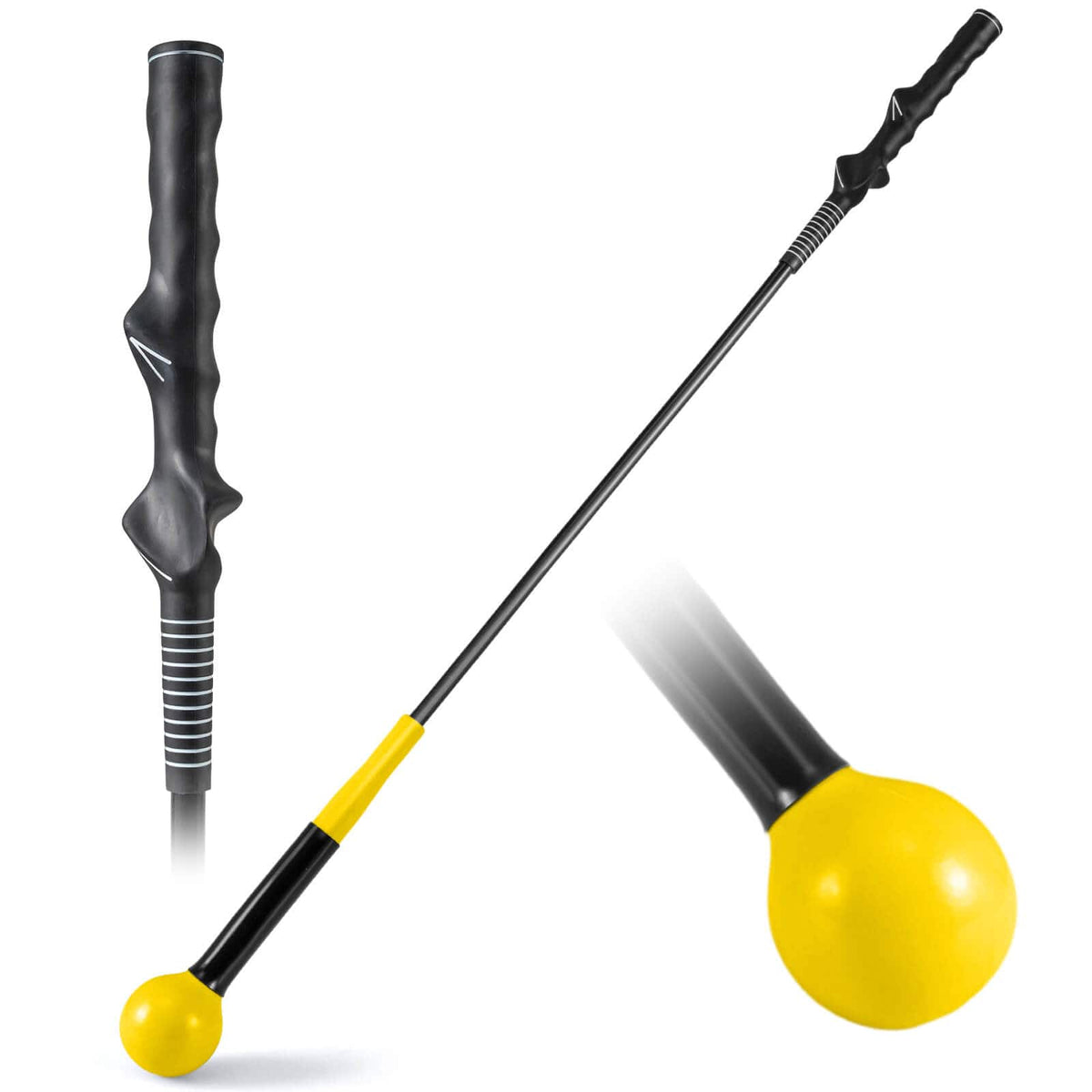 Costway - 40" Golf Swing Trainer Aid with Weighted Head for Grip Rhythm Flexibility Balance - Yellow