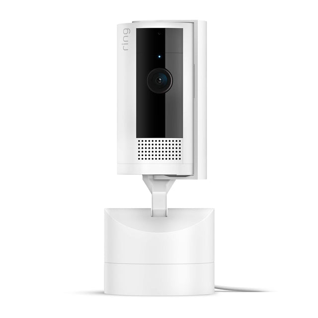 Front. Ring - Pan-Tilt Indoor Security Cam with 360° Horizontal Pan Coverage, Live View & Two-Way Talk, and HD Video - White.