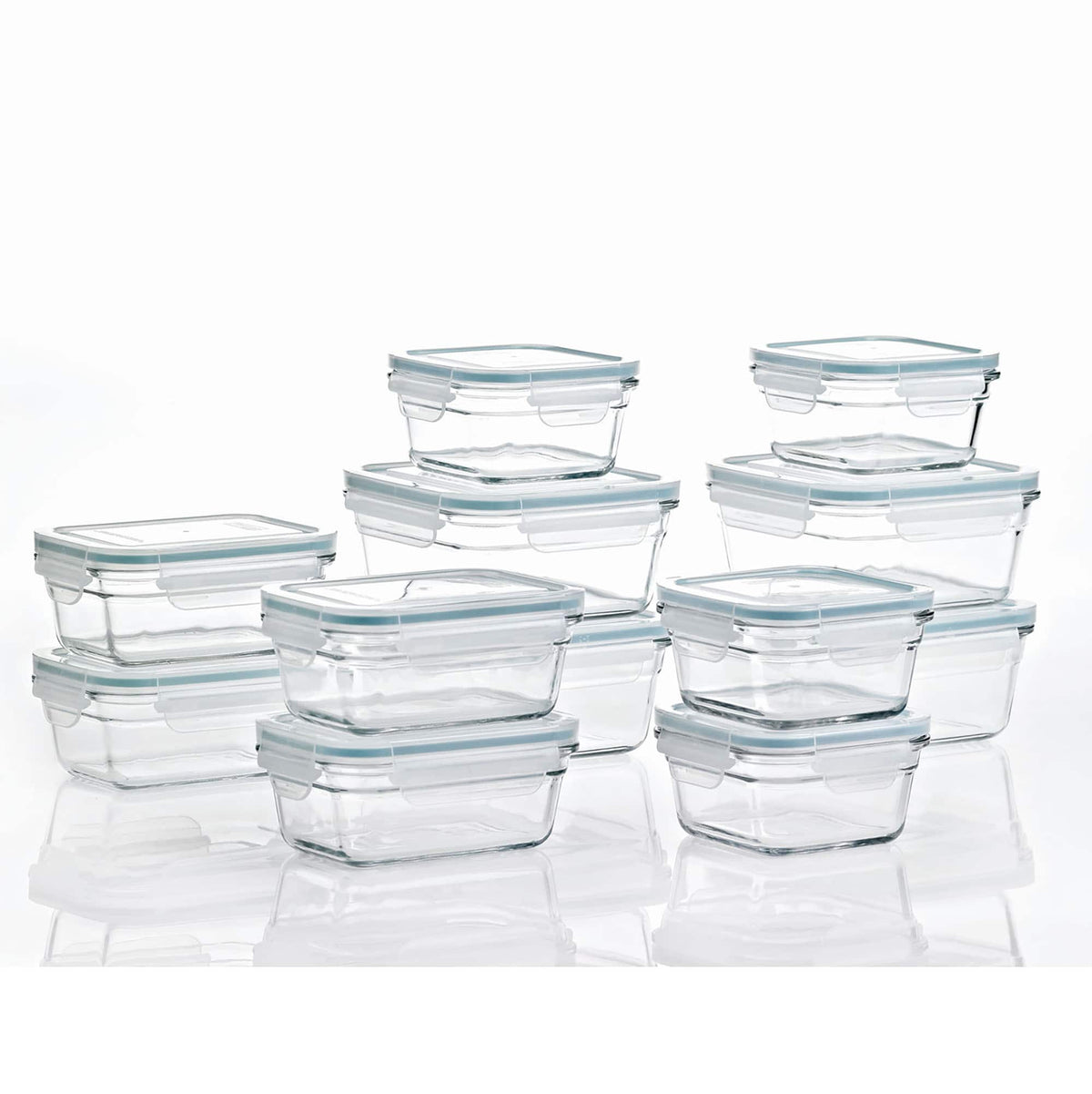 Glasslock - 24 Piece Oven Microwave Safe Glass Food Storage Containers Set w/ Lids - Clear