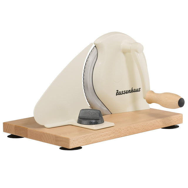Front. Zassenhaus - Manual Bread Slicer, Hand Crank Home Bread Slicer, 11.75" x 8", Cream - Cream.