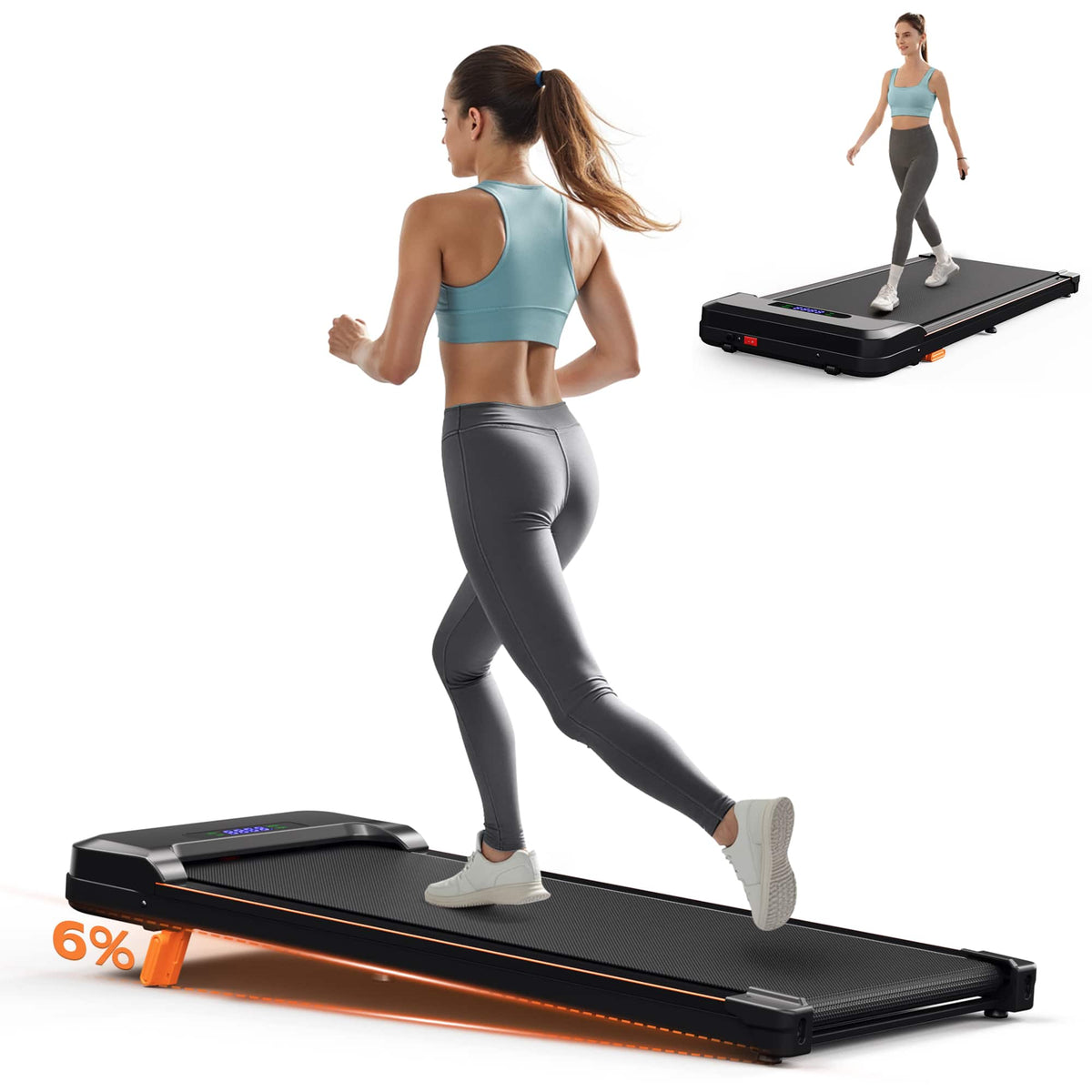 Brick Attic - Walking Pad with Incline, Portable Under Desk Treadmill for Walking Jogging for Home, Remote Control Low-Noise - Black