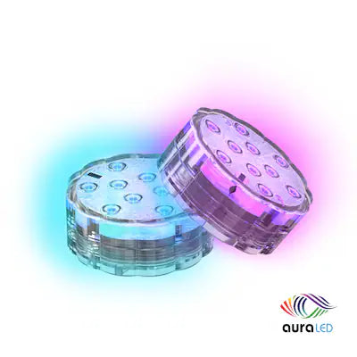 Tzumi - AuraLED ColorPucks – Two Submersible, Waterproof, Battery-Operated Puck Lights with Remote