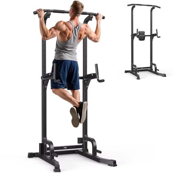 Sportsroyals - PT1 Power Tower Pull Up Bar Station, 360LBS Stable Pull Up Dip Station for Home Gym Strength Training Equipment - Black