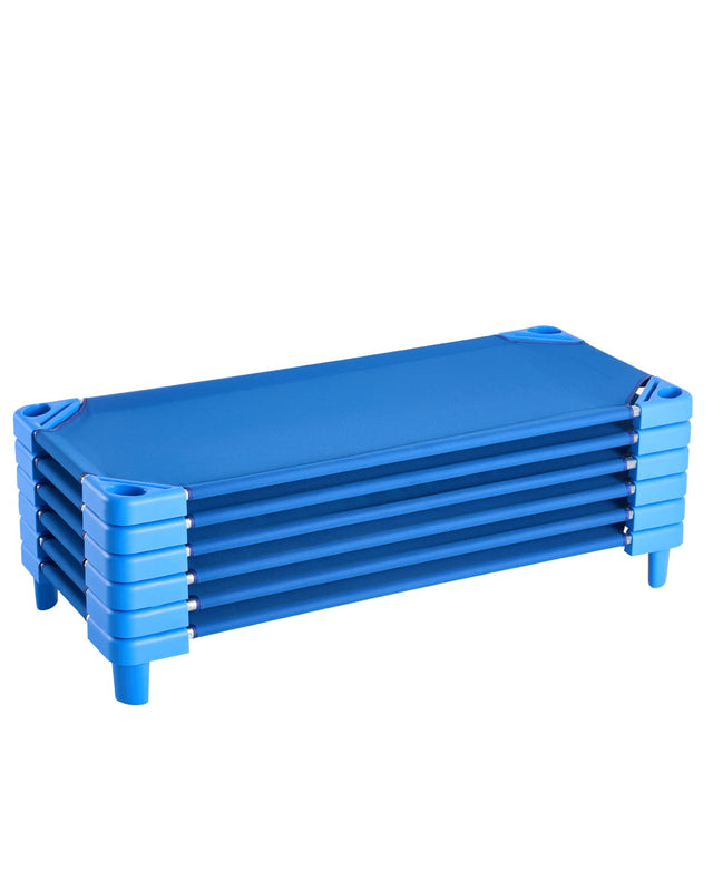 Front. VEVOR - Stackable Kiddie Cot, Pack of 6, Portable Toddler Nap Cots, Standard Size 52" L x 23" W Daycare Cots for Kids - Blue.