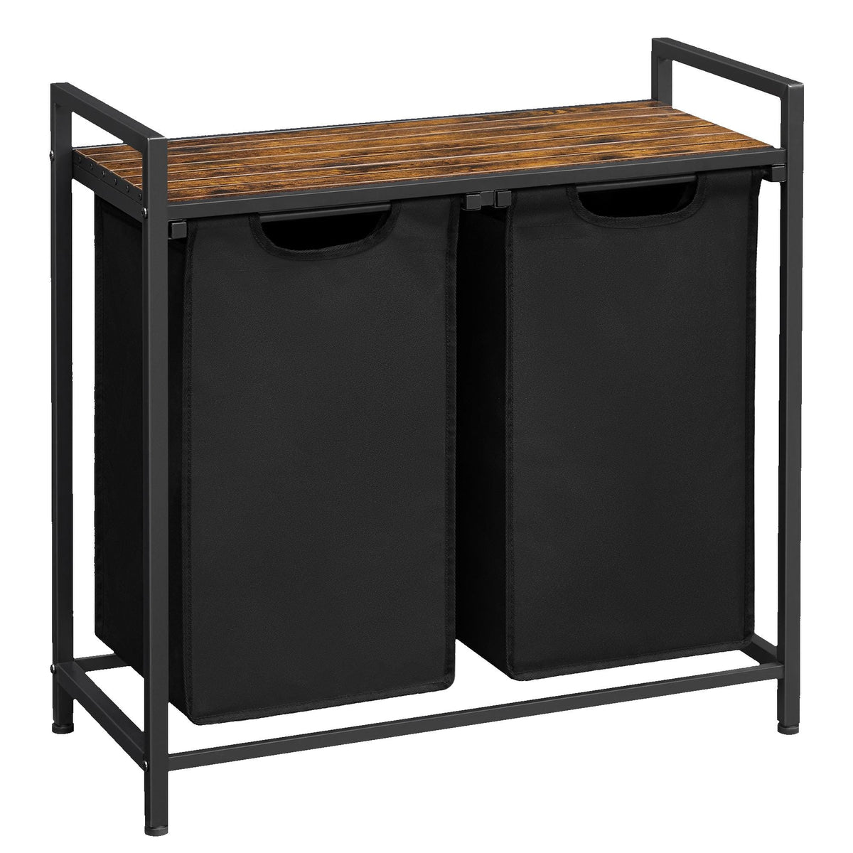 Songmics Home - Laundry Hamper, Laundry Basket, Laundry Sorter with 2 Pull-Out and Removable Bags, Shelf,2 x 12.1Gallons (46L) - Rustic Brown and Black