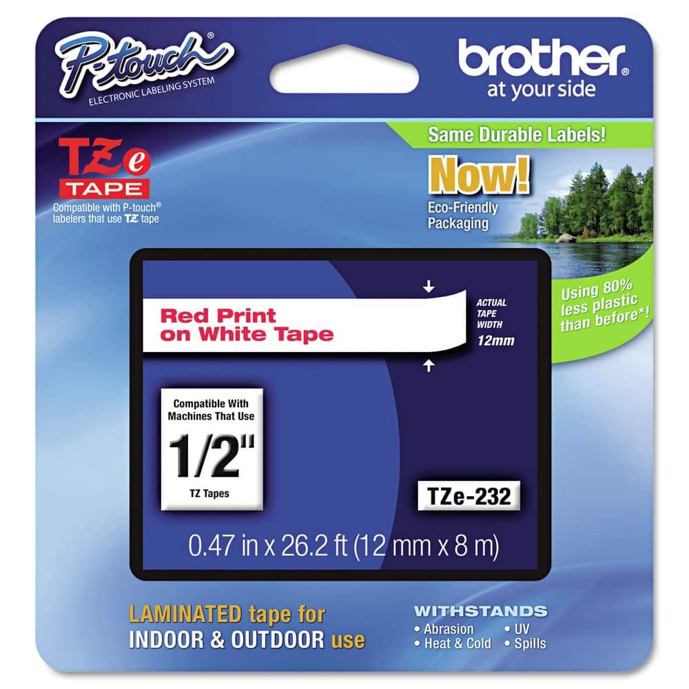 Brother - P-Touch TZE232 0.47 in. x 26.2 ft. TZe Standard Adhesive Laminated Labeling Tape - Red on - White