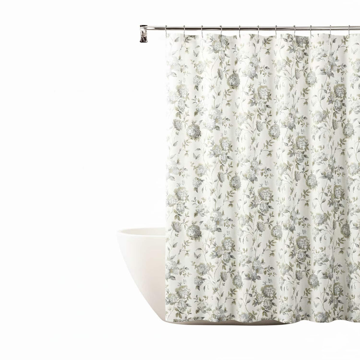 Ellis Curtain - ELLIS 48% Cotton 52% Polyester Traditional Hydrangea Pattern Abigail Shower Curtain 72" x 72" - Porcelain