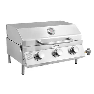 VEVOR - Tabletop Gas Grill, 3-Burner Stainless Steel Portable Propane Grill, with Built-in Thermometer, Travel Locks