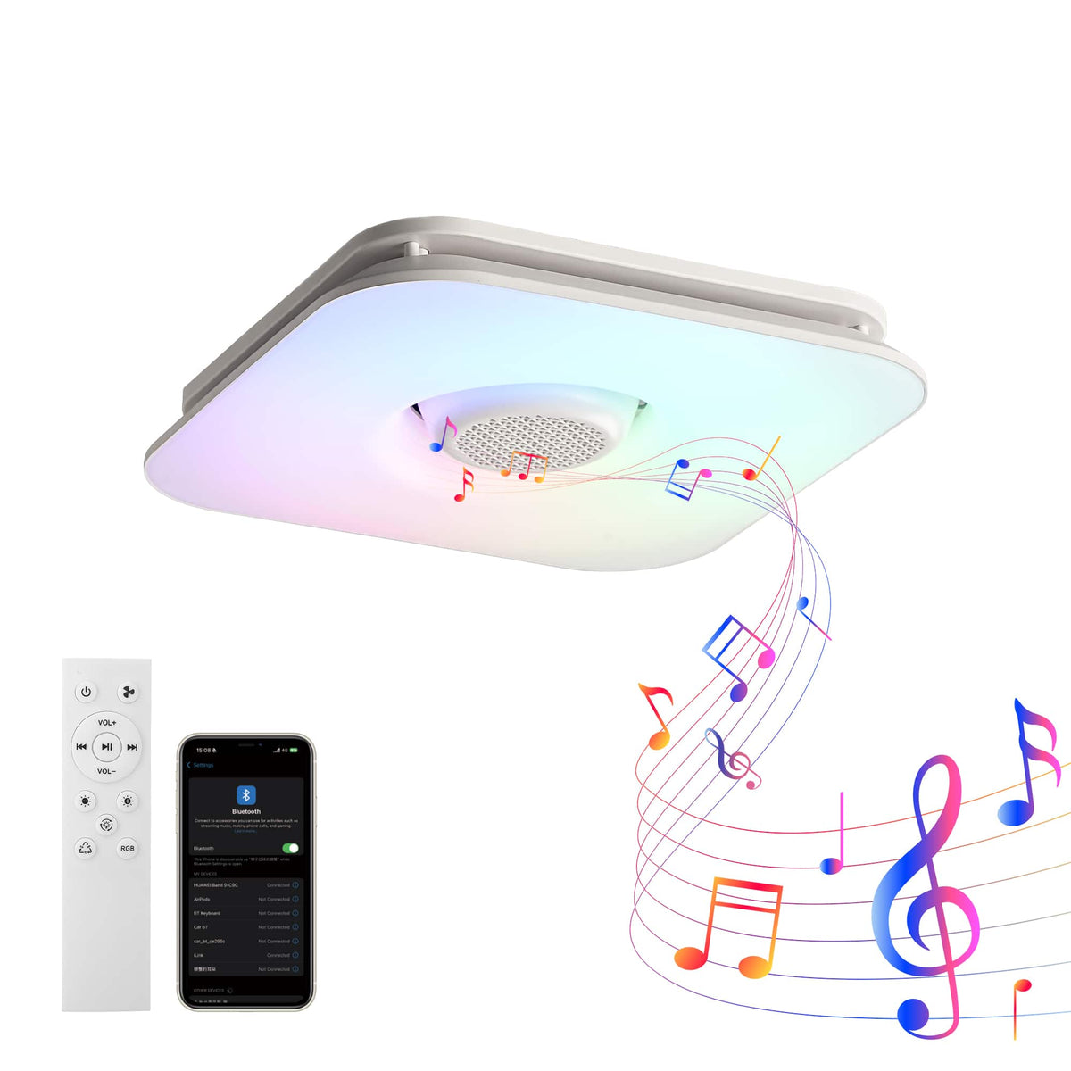 Vaczon - 12" Smart Bathroom Exhaust Fan with Bluetooth Speaker, 110 CFM, 3CCT RGB LED, App and Remote Control - White