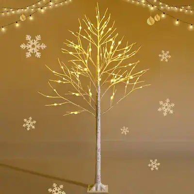 Gymax - 6 FT Pre-lit Birch Tree Artificial Twig Birch Tree Christmas Decor