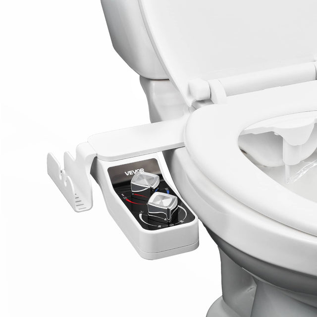 Front. VEVOR - Bidet Attachment for Toilet, Hot & Cold Non-Electric Water Sprayer - Dual Retractable Nozzles - Grey.