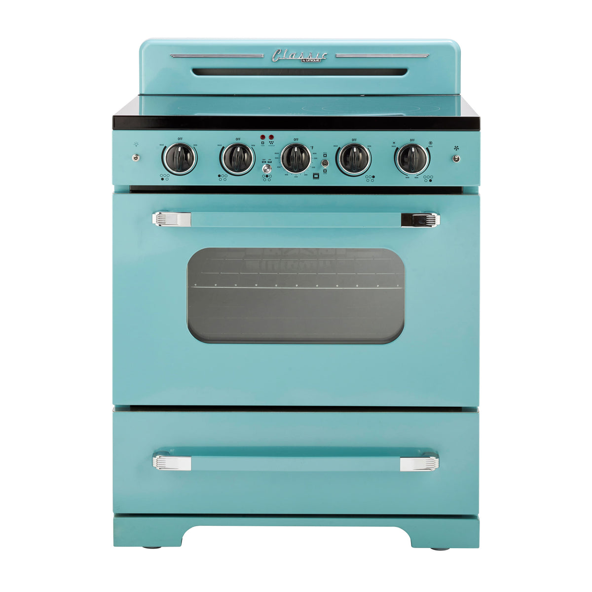 Unique Appliances - 30 in. Wide 5 Elements Classic Retro 3.9 Cu. Ft. Freestanding Electic Convection Range with Glass Top and Storage Drawer - Ocean Mist Turquoise
