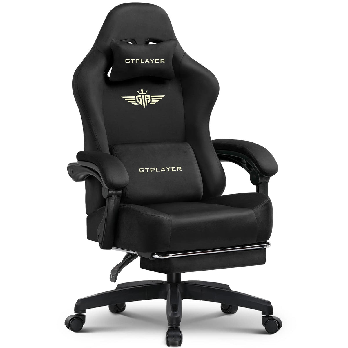 GTPlayer - Big and Tall Gaming Chair Fabric High Back Ergonomic Computer Chair for Office Gaming 350 LBS - Black