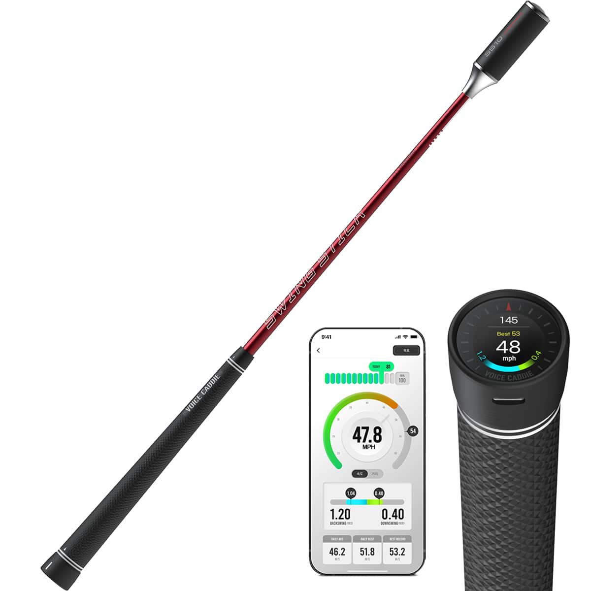 Voice Caddie - SS10 Golf Digital Swing Trainer & Warm Up Tool with App Tracking, Increase Swing Speed, Distance, Balance - Black