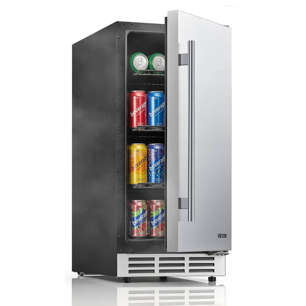 VEVOR - Outdoor Beverage Refrigerator, 15 Inch Undercounter Drink Fridge, 304 Stainless Steel Door, 3.0 Cu. Ft, Hold 94 Cans