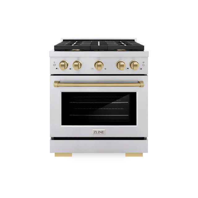 Front. ZLINE - 30 in. Wide 4 Burner Autograph Edition Paramount Gas Range with Champagne Bronze Accents (SGRZ-30-CB) - Stainless Steel.