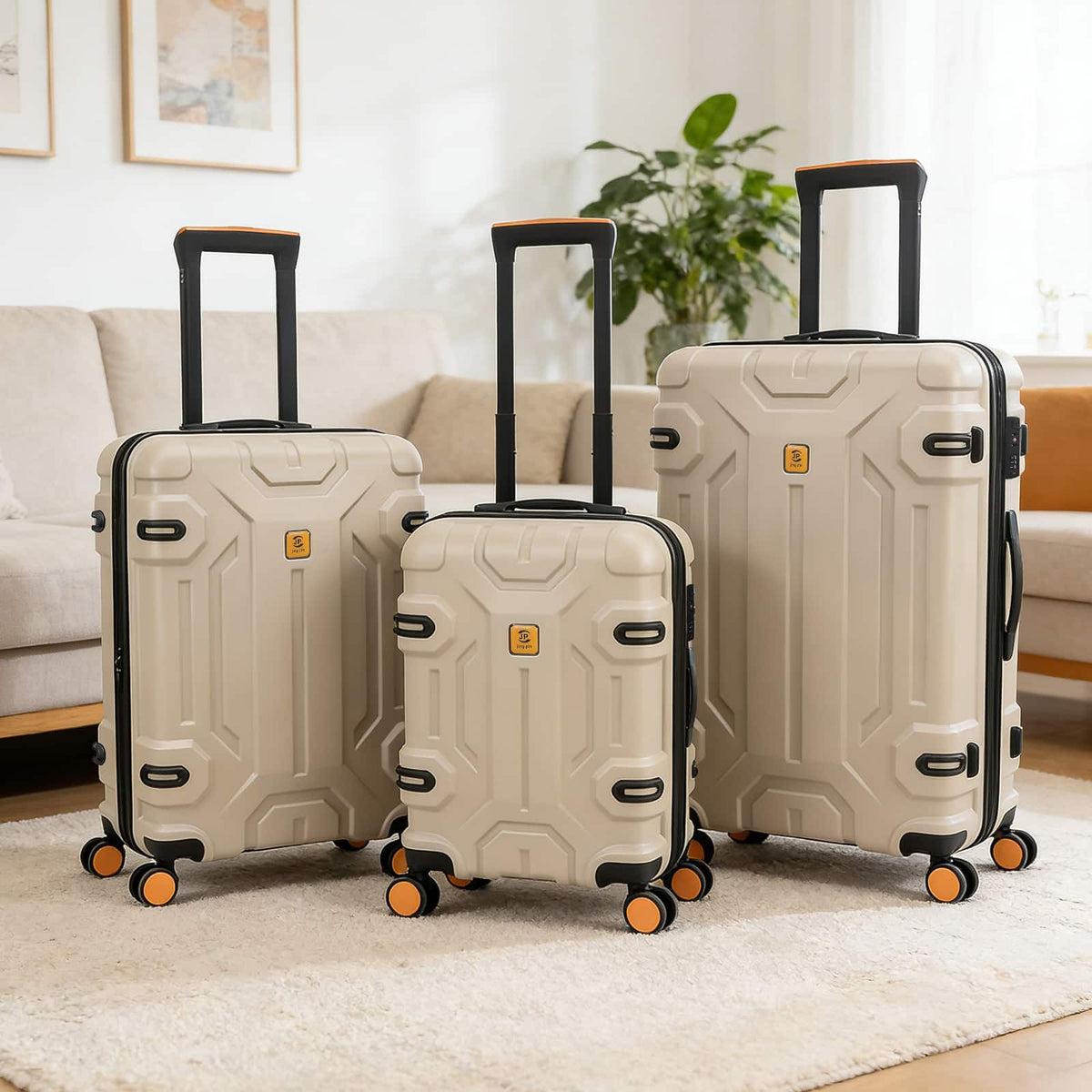 Oumilen - 3 Piece Luggage Set – 20" + 26" + 30" ABS Hardshell Suitcases, Spinner Wheels with TSA Lock - Beige