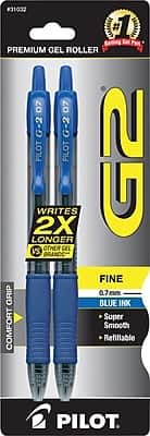 #31002  
PREMIUM GEL ROLLER  
PILOT G2 0.7  
WRITES 2X LONGER VS OTHER GEL BRANDS  
FINE 0.7mm  
BLUE INK  
COMFORT GRIP  
Super Smooth  
Refillable  
PILOT