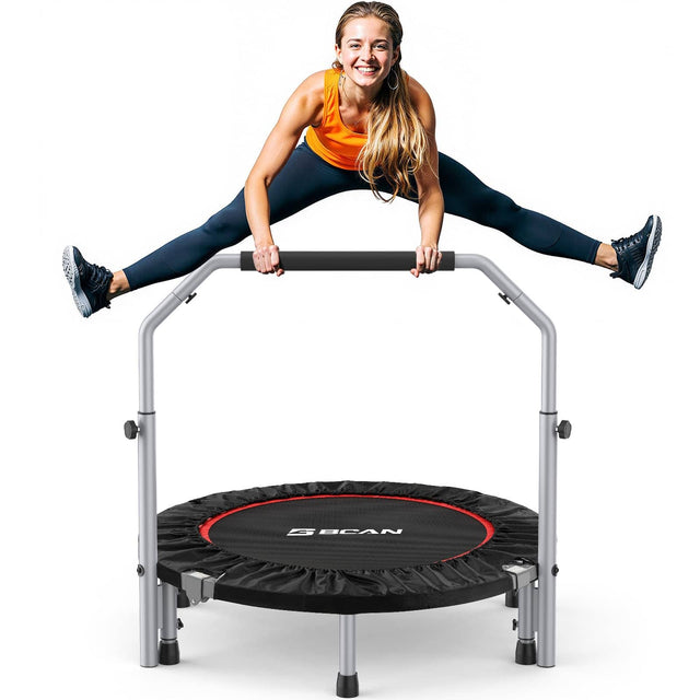 Front. BCAN - SP2 40" Rebounder Trampoline Max Load 330lbs, Fitness Rebounder with Adjustable Foam Handle - black.