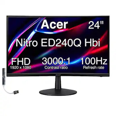 Acer - ED240Q H 24" FHD Monitor, AMD FreeSync, Anti-Glare, VESA Mount, Low Blue Light, w/DKZ Hub, (UM.UE0AA.H01)